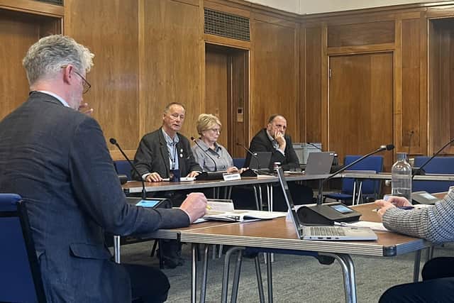 John Savage (second left), councillor responsible for environment and net zero, speaking at the overview and scrutiny management committee. Picture: LDRS