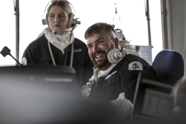 All smiles on the bridge as HMS Defender spends time at sea