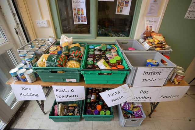 Crates of food at a food bank sorting hub. Picture: Finnbarr Webster/Getty Images.