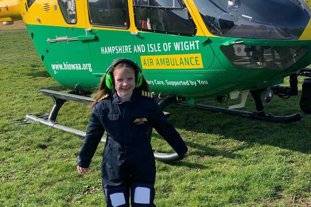 Alanna, six, from Lee-on-the-Solent, is preparing to walk from University Hospital Southampton to Queen Alexandra Hospital in Cosham – 19 miles in total – to raise vital funds for Hampshire and Isle of Wight Air Ambulance.