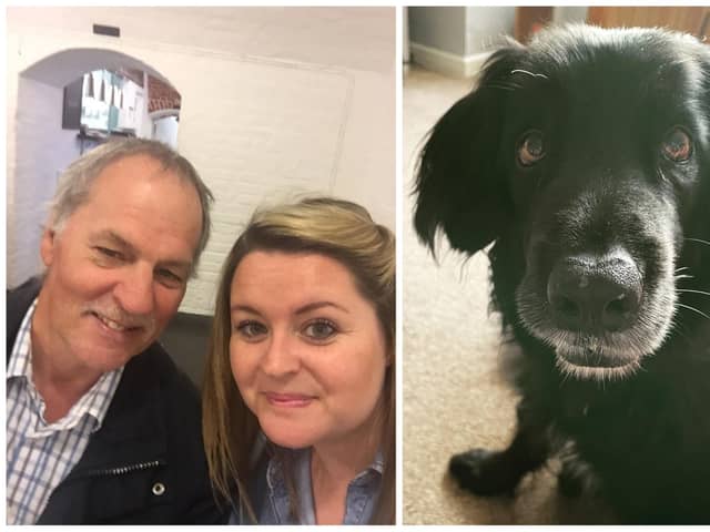 Sarah Breeze with her dad Michael and the family dog, Shadow