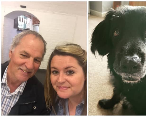 Sarah Breeze with her dad Michael and the family dog, Shadow