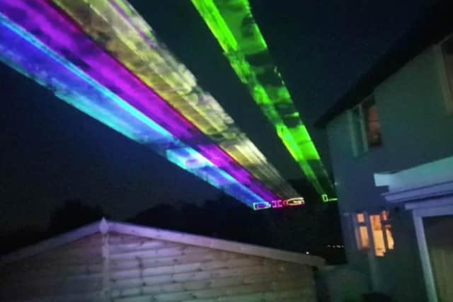 Laser Steve from Fareham has created a weekly light show in tribute to the NHS
Pictured: Screenshots of Laser Steve’s work