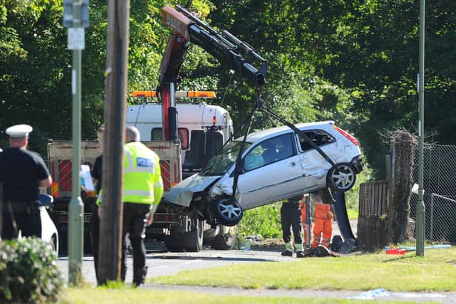 Police at the scene in Downend Road, Fareham, on Thursday, June 25, where they are investigating a fatal collision.
Picture: Sarah Standing (250620-4895)