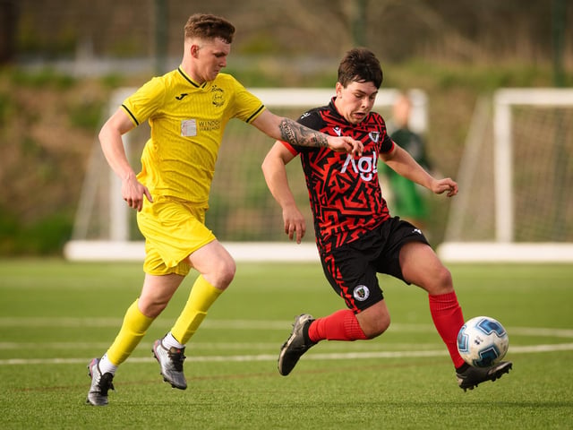 Action from Harvest's 4-1 win at home to Locks Heath (red and black kit) in the Hampshire Premier League. Picture: Keith Woodland (180321-582)