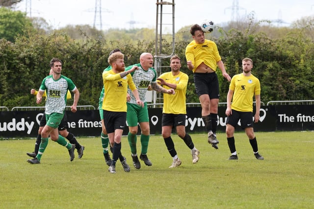 Action from the Father Purcell Challenge Cup final between Mob Albion (green/white kit) and Burrfields. Picture: Kevin Shipp