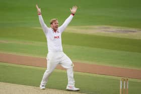 Essex bowler Simon Harmer took four wickets to leave Hampshire in deep trouble at the end of day one of their County Championship clash at Essex. Photo by Alex Davidson/Getty Images.