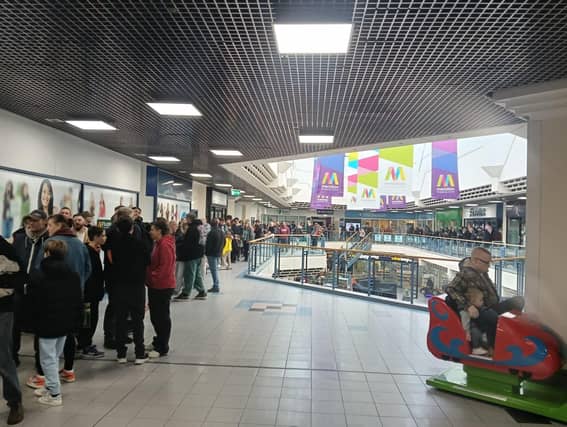 Opening Day queue at The Warp, Meridian Shopping Centre
