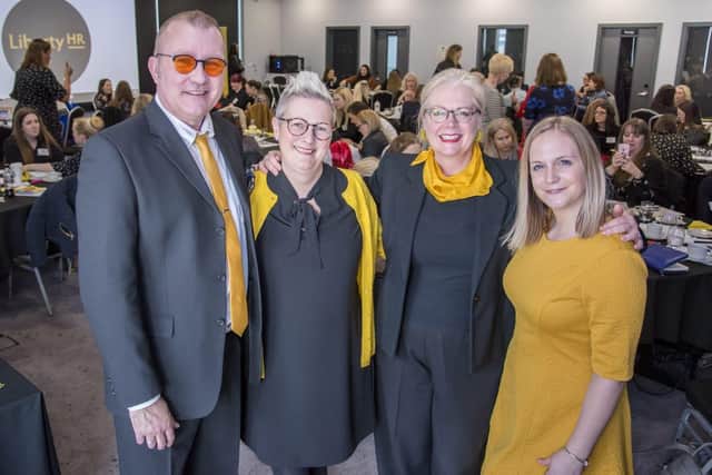 The Liberty HR team, (l-r) Den Barry, Jane Barry, Lucy Valantine and Beth Foster at their event at the Village Hotel in Portsmouth, which raised £365 for domestic abuse charity Aurora New Dawn. Picture: Penny Plimmer