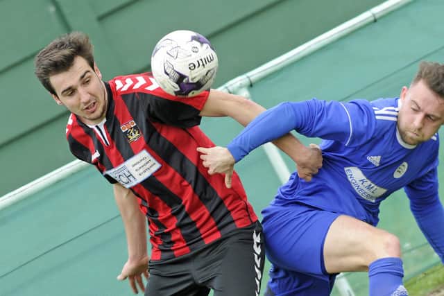 Curt Robbins, left, struck a penalty as Fareham triumphed at Brockenhurst in the Wessex League. Picture: Ian Hargreaves