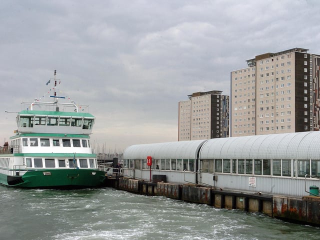 The Spirit of Portsmouth docked at Gosport ferry port awaiting the next passengers for The News WCDI harbour cruise 17th April 2006. Picture: Matt Scott-Joynt 061689-6