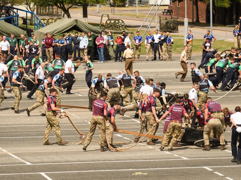 Teams competing against each other during the fieldgun competition