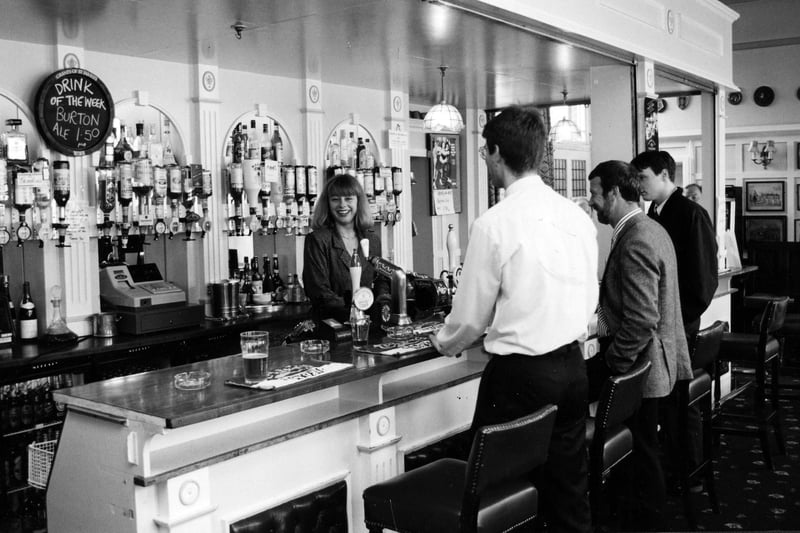 Behind the bar at Anglesey Hotel, Alverstoke, Gosport in 1993. The News PP4752