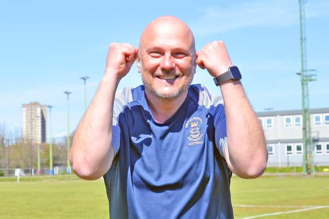 Glenn Turnbull celebrates US Portsmouth's FA Vase victory over Christchurch. Picture: Martyn White.