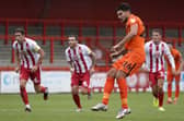 Gareth Evans scores from the penalty spot against Stevenage on Saturday.  Picture: Jason Brown