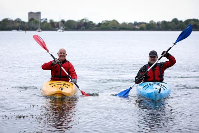 Tony Hewitt and  Stu Paine, left, set off to canoe around Portsea Island, raising money for the RNLI, as part of the Mayday Mile Challenge. They are pictured at Port Solent where they started
Picture: Chris Moorhouse (jpns 140521-09)