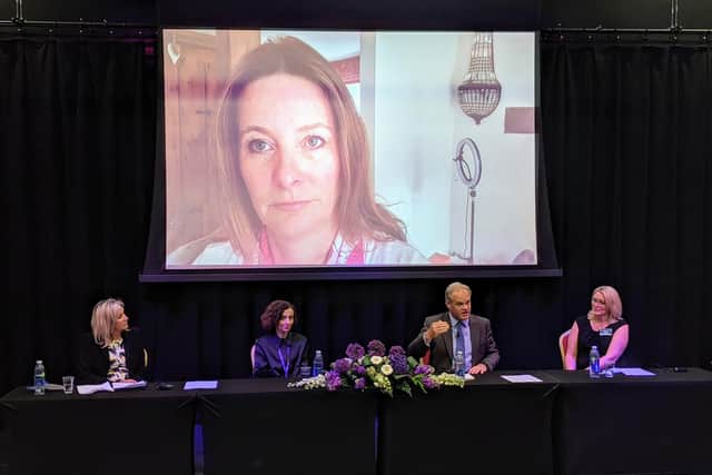 From left: MP Caroline Dinenage, Ashley Martin, faculty director for enterprise and digital industries, Rob Nitsch, chief operating officer at the Institute for Apprenticeships and Technical Education, and Kate Mason, training design manager at Hampshire Constabulary, which currently has four placement students. Picture: Emily Turner