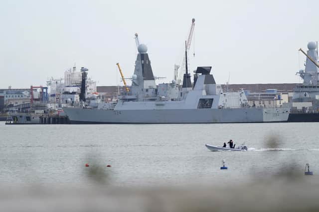 A number of Royal Navy destroyers pictured at Portsmouth Naval Base on Wednesday February 23, 2022.