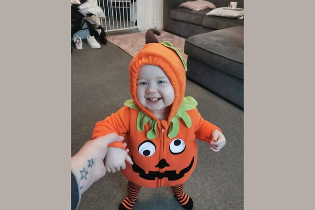 Maeve, aged, 11 months, looks like she enjoyed her first Halloween!