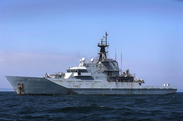 HMS Mersey has been shadowing seven Russian ships alongside eight other Royal Navy vessels in UK waters