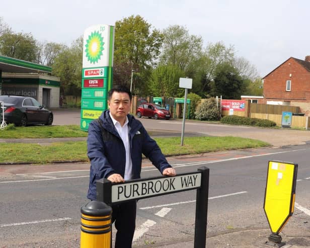 Havant MP Alan Mak in Purbrook Way, where resurfacing work will take place