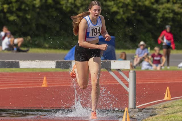 Daisy Wilkinson won the Under-17 Women steeplechase. Picture: Paul Smith