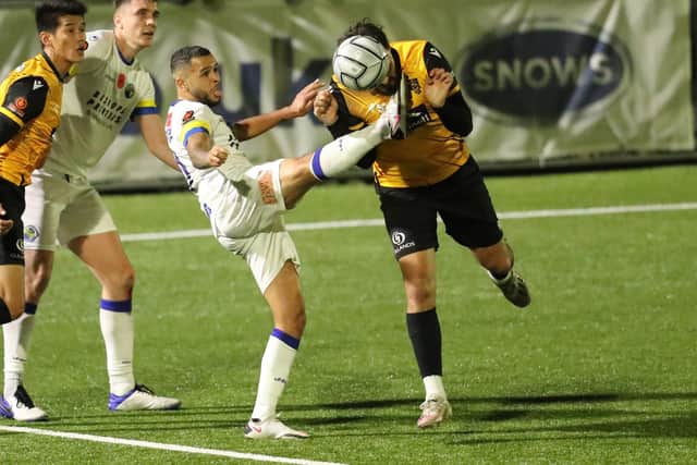 A high foot from Billy Clifford. Picture by Dave Haines.