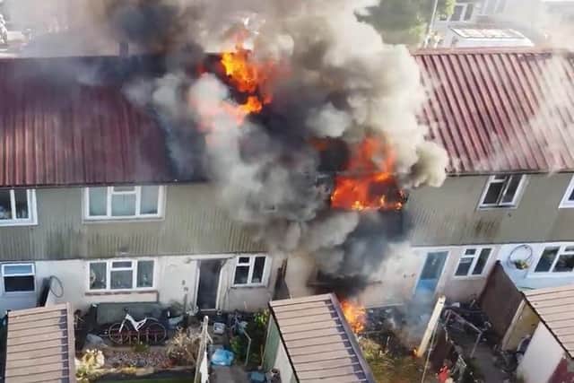 Drone footage of the Chedworth Crescent fire, taken by Jamie Ferry