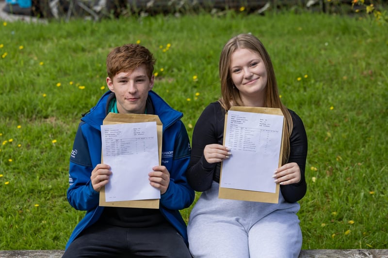 James Pope passed all his exams and gained a disctinction 2 in engineering, while partrner Izzy Stone had all passes with a grade 5 in English language. Picture: Mike Cooter (240823)