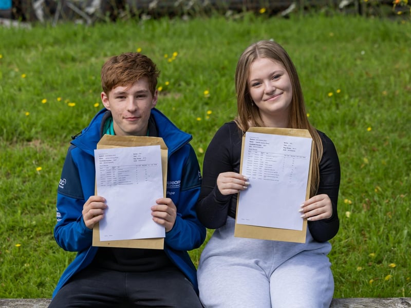 James Pope passed all his exams and gained a disctinction 2 in engineering, while partrner Izzy Stone had all passes with a grade 5 in English language. Picture: Mike Cooter (240823)