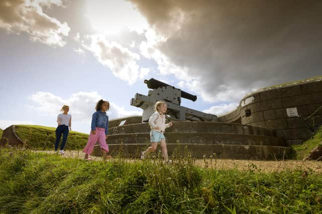 Children on the ramparts at Fort Nelson.