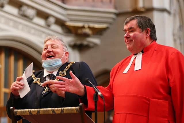 Lord Mayor of Portsmouth Cllr Frank Jonas and Canon Bob White, right. Picture: Chris Moorhouse (jpns 171221-07)