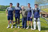 Barry Reed pictured with Hampshire cricketers on his visit to the Utilita Bowl earlier this year