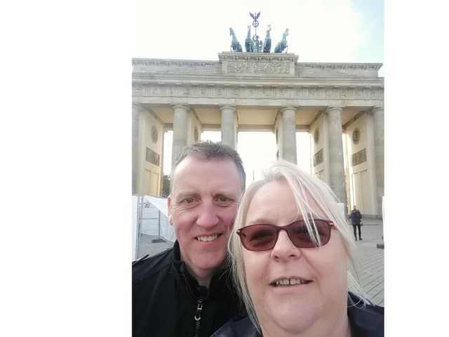 Kev Dixey, from Fareham, who died suddenly from a heart attack at the age of 50. Pictured with his partner, Kirstie Cooper during a visit to Berlin