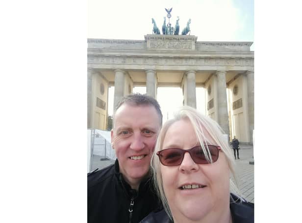 Kev Dixey, from Fareham, who died suddenly from a heart attack at the age of 50. Pictured with his partner, Kirstie Cooper during a visit to Berlin