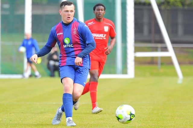 Callum Glen in action for US Portsmouth during their FA Vase quarter-final win against Flackwell Heath. He was back out playing in the City of Portsmouth Sunday League for Milton Rovers this morning. Picture: Martyn White.