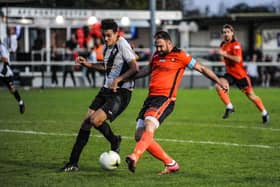 Brett Pitman scores one of his 29 Wessex League Premier Division goals in 2022/23 in Portchester's 8-1 thrashing of Alresford. Picture by Daniel Haswell.