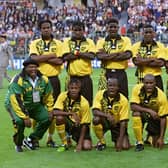 Paul Hall with Robbie Earle, Frank Sinclair, Deon Burton and Fitzroy Simpson at the 1998 World Cup. Picture: TOSHIFUMI KITAMURA/AFP via Getty Images