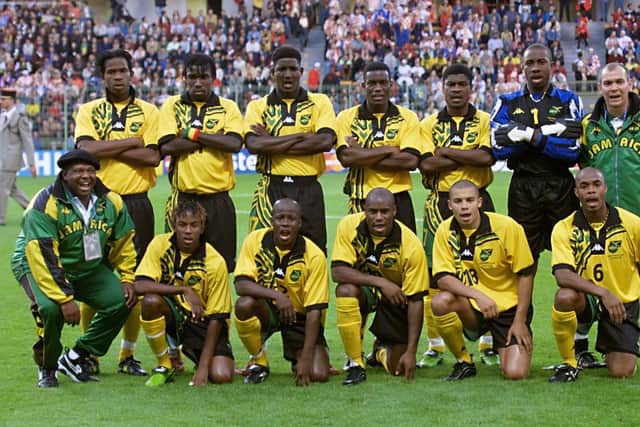 Paul Hall with Robbie Earle, Frank Sinclair, Deon Burton and Fitzroy Simpson at the 1998 World Cup. Picture: TOSHIFUMI KITAMURA/AFP via Getty Images