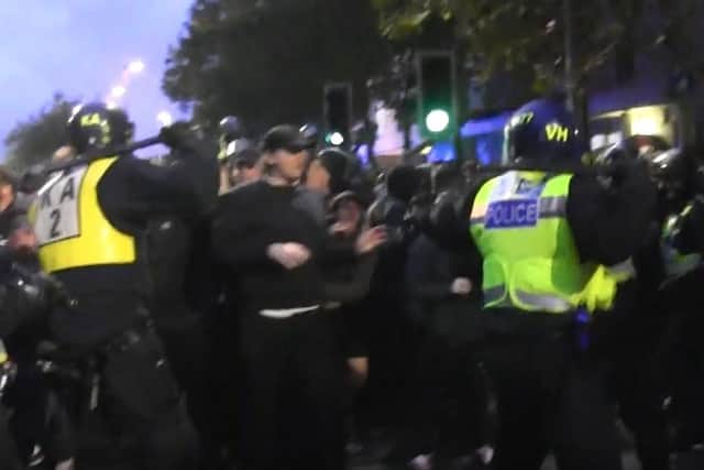 Violent disorder at the Pompey v Southampton game on September 24 in 2019. Pictures from Hampshire police video taken on the night.