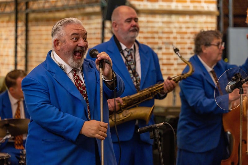 King Pleasure and The Biscuit Boys on stage at the Powder Monkey Oktoberfest in Gosport. Picture: Mike Cooter (011023)