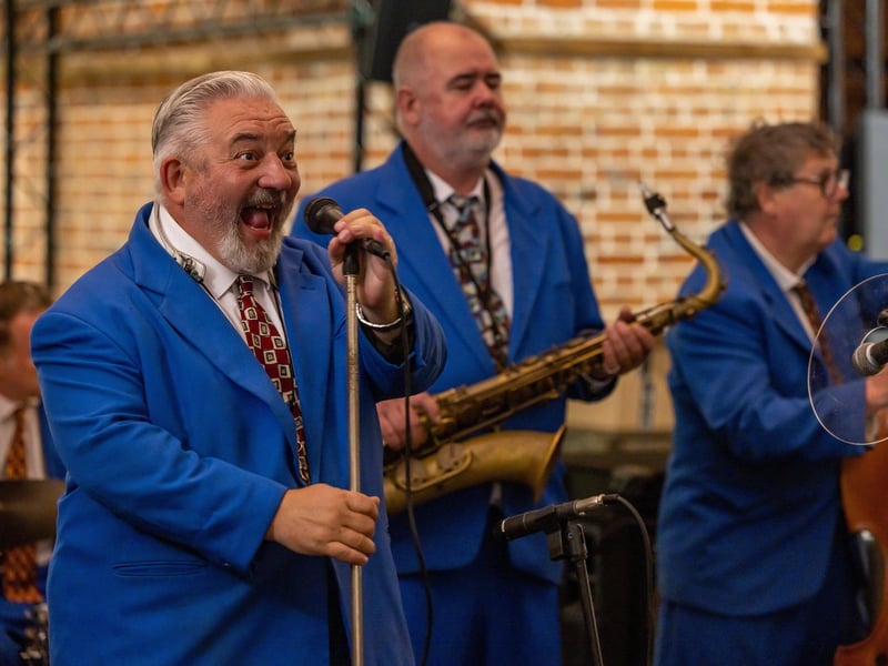 King Pleasure and The Biscuit Boys on stage at the Powder Monkey Oktoberfest in Gosport. Picture: Mike Cooter (011023)