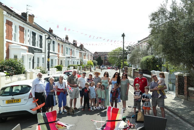 The bunting was out in full force at the Chelsea Road VE Day street party.