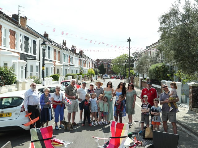 The bunting was out in full force at the Chelsea Road VE Day street party.
