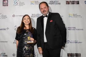 Sponsor Solent Stevedores' Clive Thomas with winner Rachel Kitley at last year's awards