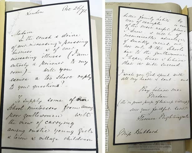 The handwritten letter by Florence Nightingale