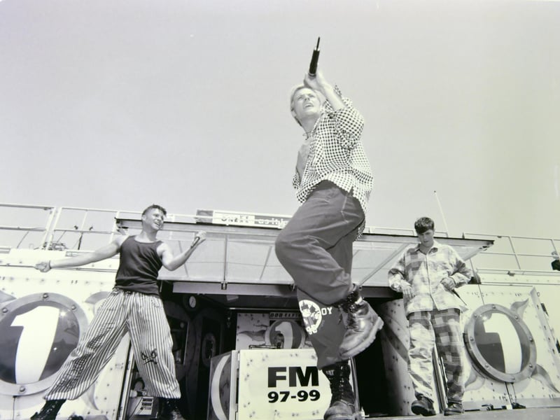 The Radio 1 Roadshow in Southsea, in 1995. Pop band Get Ready in action.
