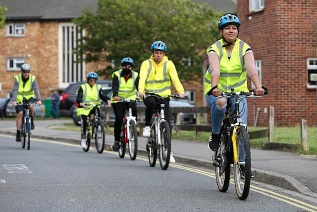 Action Asylum volunteers learn to ride bikes, Eastney
Picture: Chris Moorhouse (jpns 060721-18)
