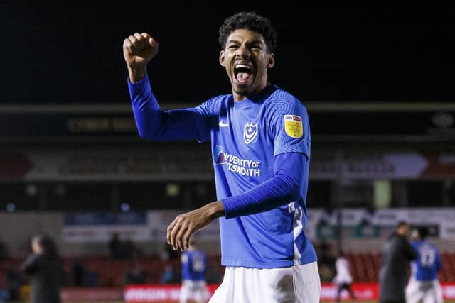 Pompey’s Reeco Hackett has sent a heartfelt message to Boreham Wood’s FA Cup giant killer, Adrian Clifton. Picture: Daniel Chesterton/phcimages.com