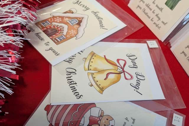 One of the students' work included handmade Christmas cards.